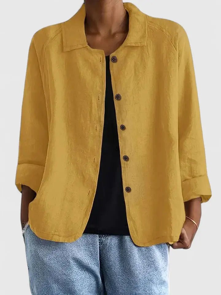 Dames Katoenen Lichtgewicht Knoop Blazer - Yellow