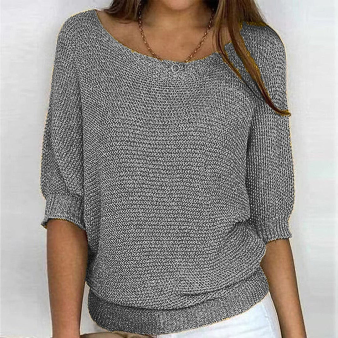 Dames Katoenmix Gebreide 3/4 Mouw Oversized Trui - Gray