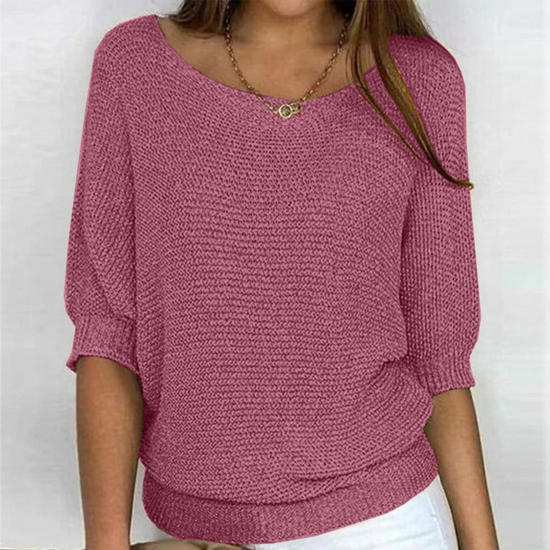 Dames Katoenmix Gebreide 3/4 Mouw Oversized Trui - Mauve Pink