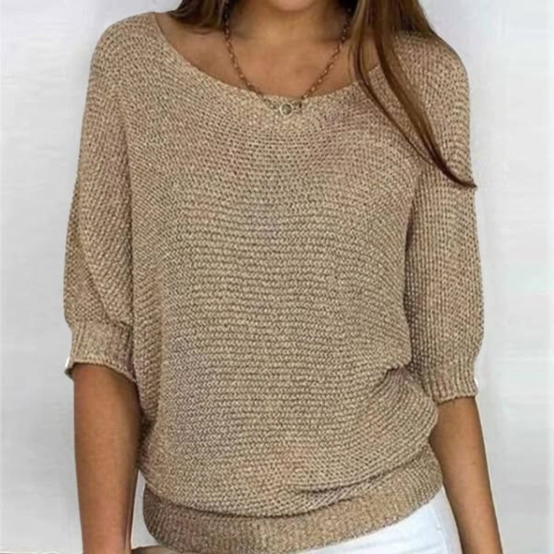 Dames Katoenmix Gebreide 3/4 Mouw Oversized Trui - Beige