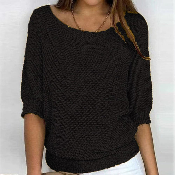 Dames Katoenmix Gebreide 3/4 Mouw Oversized Trui - Black