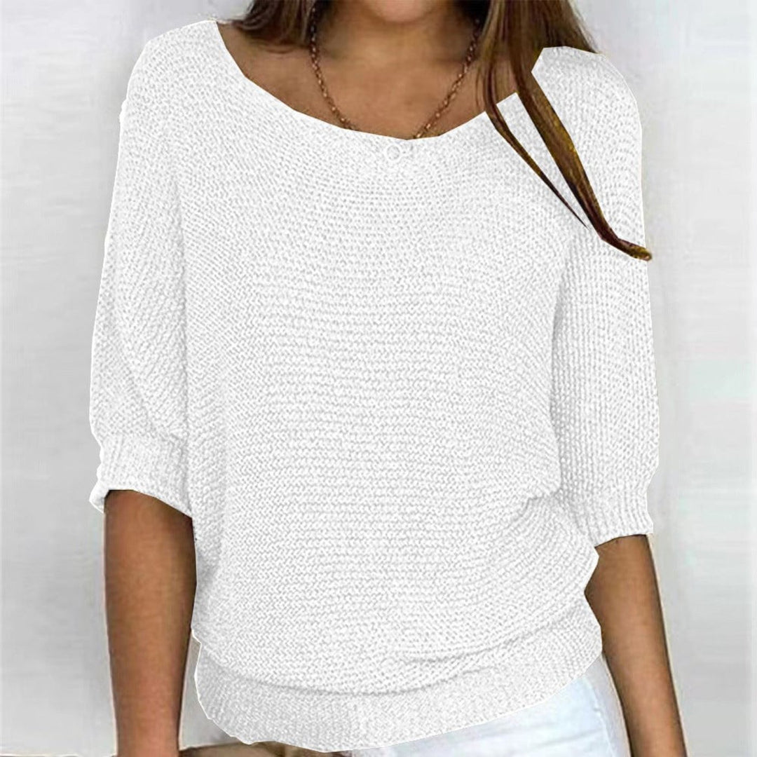 Dames Katoenmix Gebreide 3/4 Mouw Oversized Trui - White