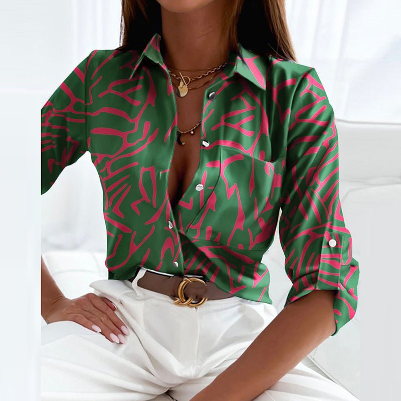 Dames Klassieke Kraag Polyester Blouse - Green