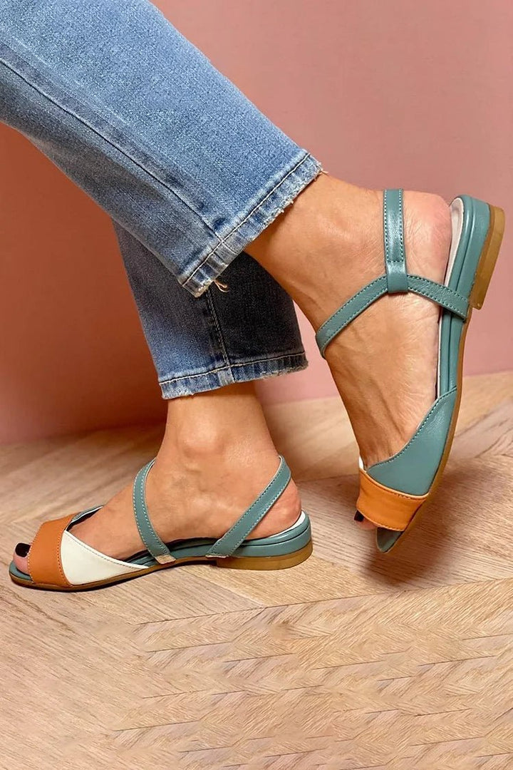 Dames Kleurblok Open-Teen Enkelband Platte Sandalen