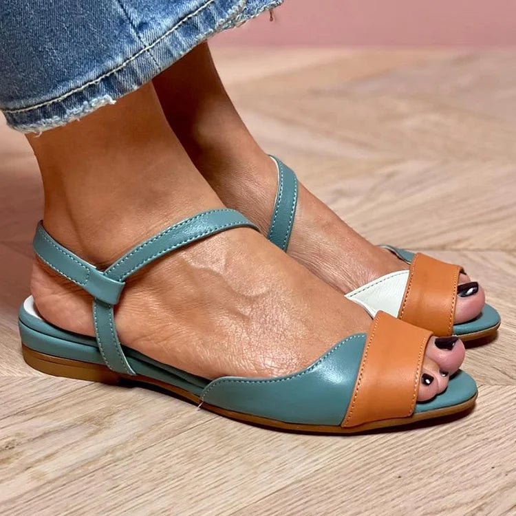 Dames Kleurblok Open-Teen Enkelband Platte Sandalen