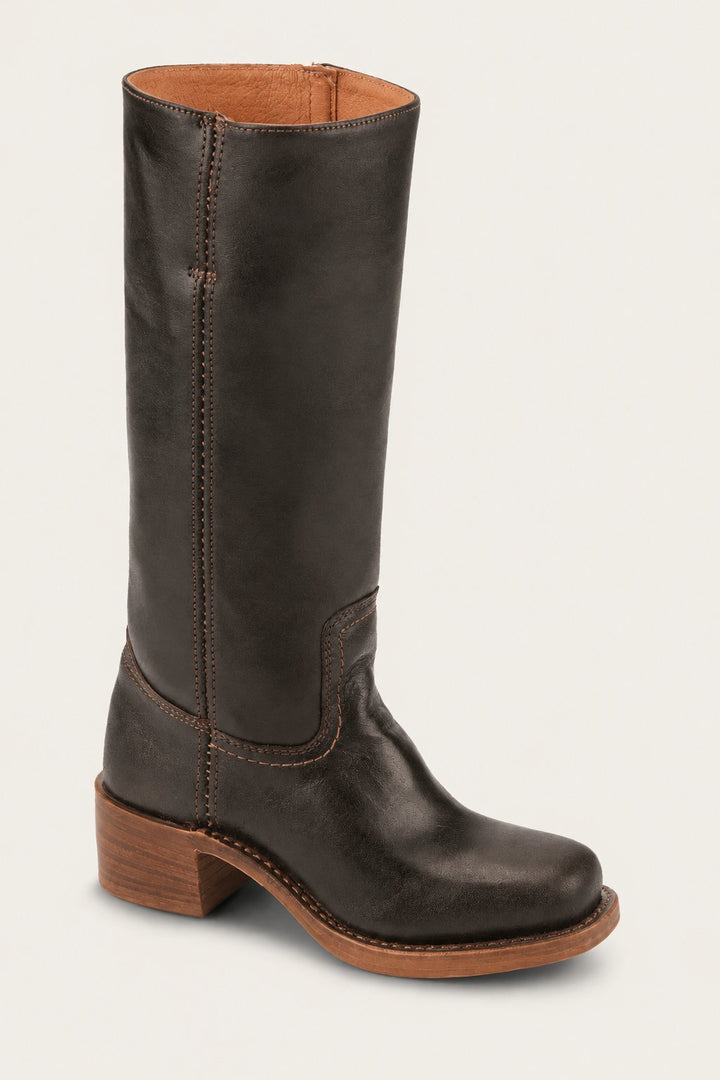 Dames Kniehoge Leren Slim-Fit Laarzen Gestructureerde Zool