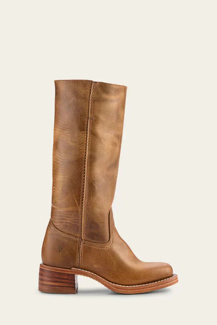 Dames Kniehoge Leren Slim-Fit Laarzen Gestructureerde Zool