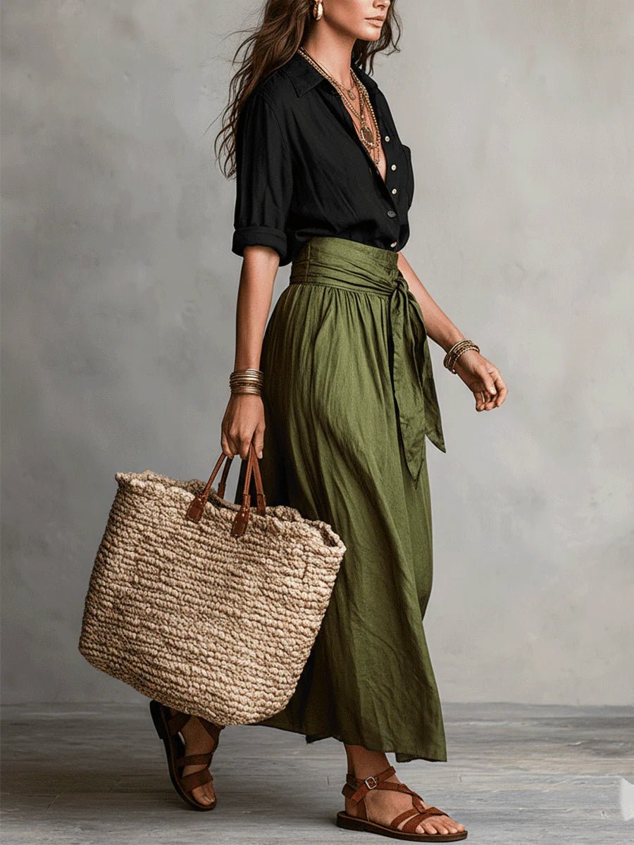 Dames Knoop Twee-Delige Set Hoge Taille Maxi