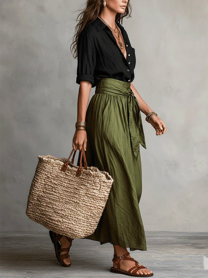 Dames Knoop Twee-Delige Set Hoge Taille Maxi