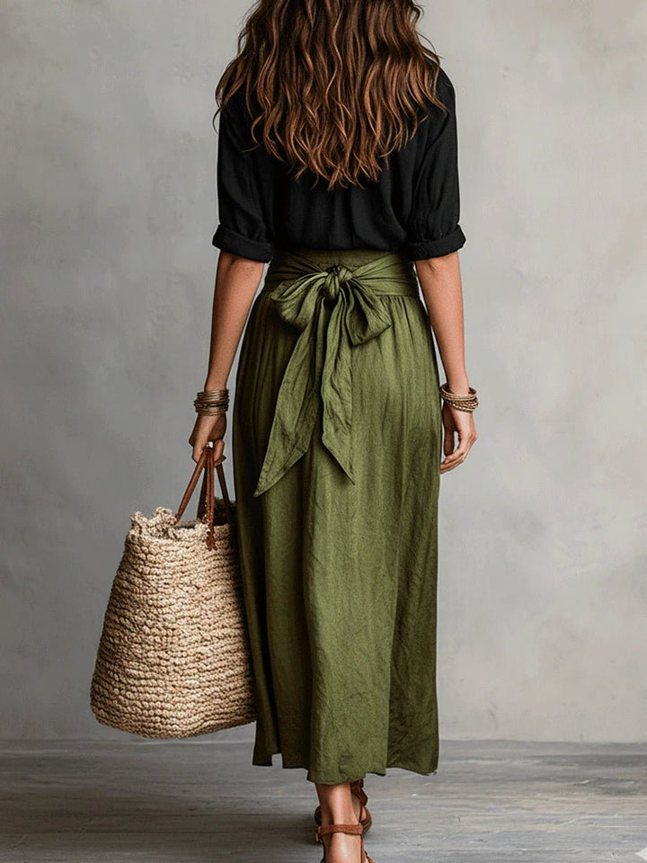 Dames Knoop Twee-Delige Set Hoge Taille Maxi