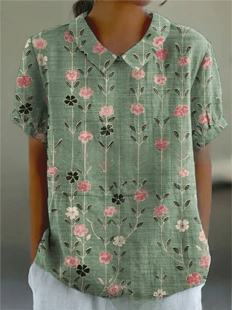 Dames Korte Mouw Bloemenprint Casual Blouse - Bloemenpatroon 1