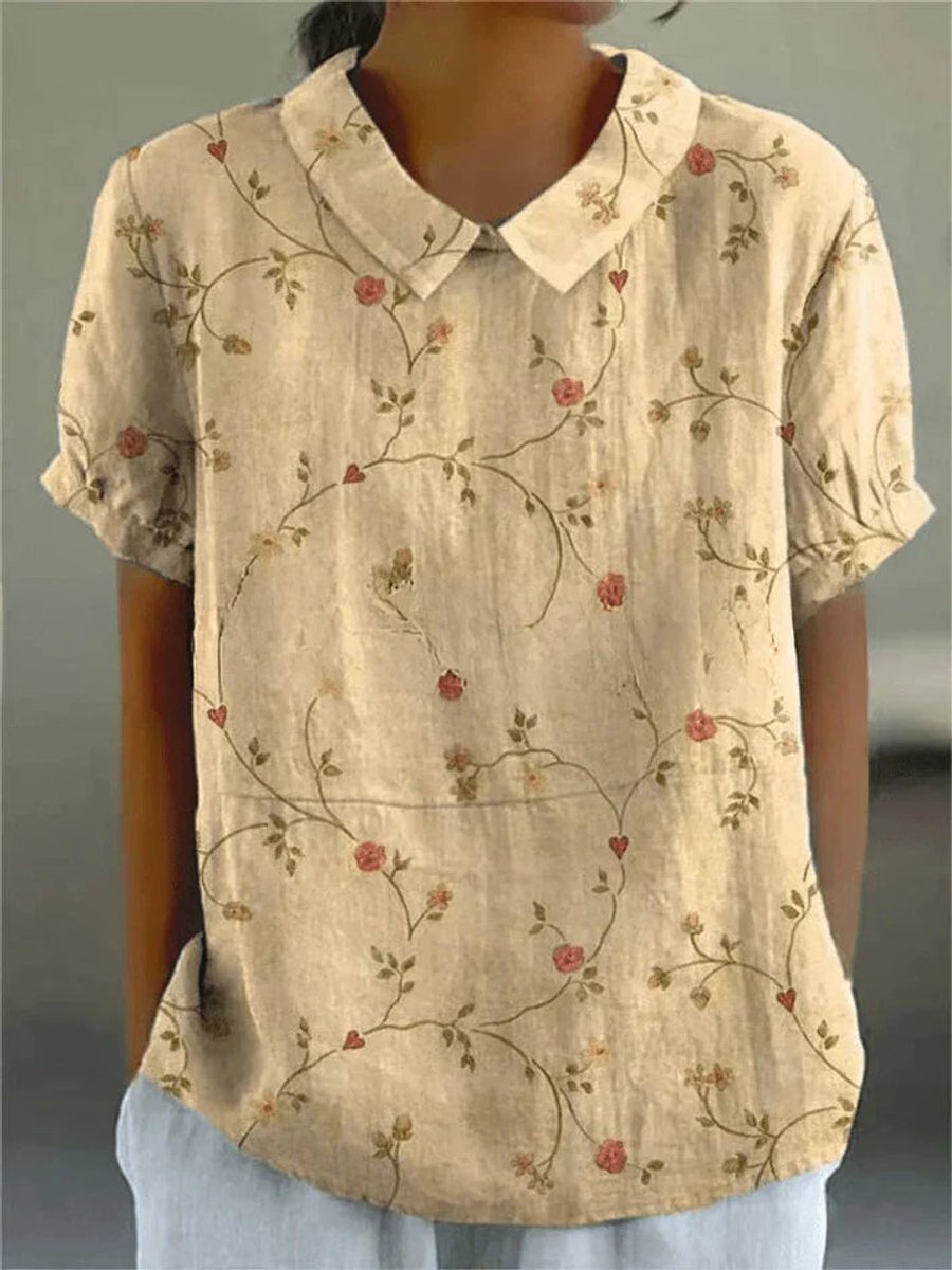Dames Korte Mouw Bloemenprint Casual Blouse - Bloemenpatroon 10