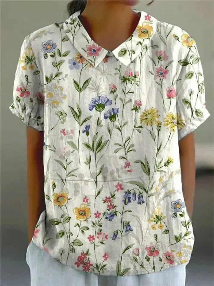 Dames Korte Mouw Bloemenprint Casual Blouse - Bloemenpatroon 11