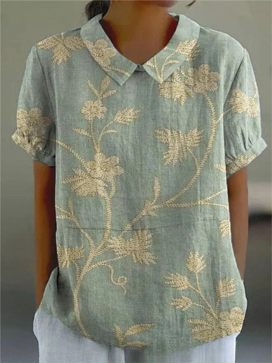 Dames Korte Mouw Bloemenprint Casual Blouse - Bloemenpatroon 12