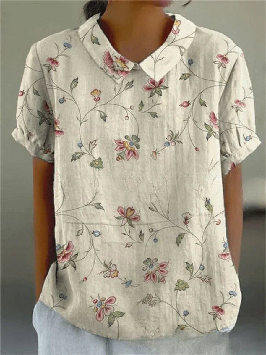 Dames Korte Mouw Bloemenprint Casual Blouse - Bloemenpatroon 2