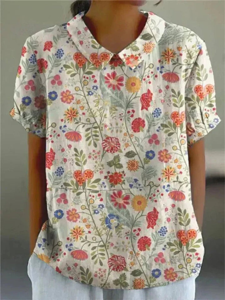 Dames Korte Mouw Bloemenprint Casual Blouse - Bloemenpatroon 3