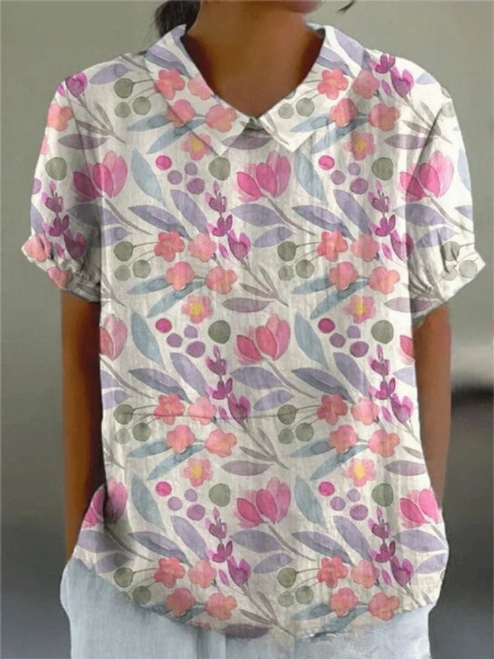 Dames Korte Mouw Bloemenprint Casual Blouse - Bloemenpatroon 5