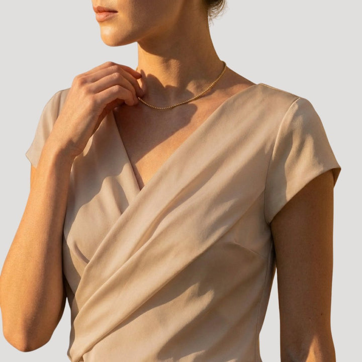 Dames Korte Mouw Gedrapeerde Wikkel V-hals Blouse Top