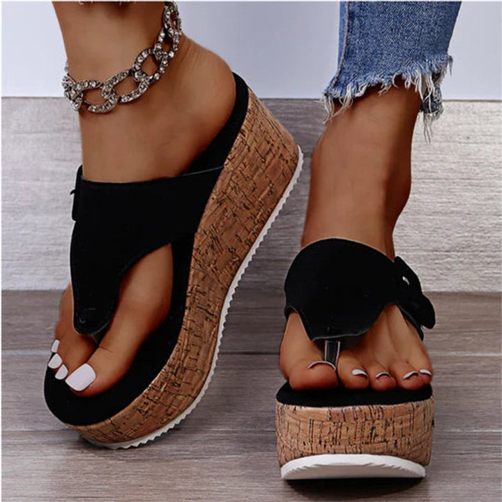 Dames Kurk Sleehak Comfortabele Sandalen Teenslippers Gesp - Black