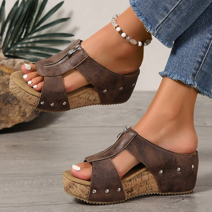 Dames Kurk Sleehak Open-Teen Rits Comfortable Sandals