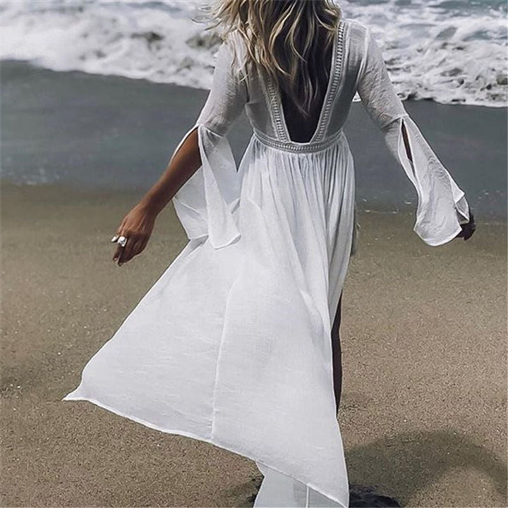 Dames Lange Open-Rug Maxi Tunic Strandkimono Vloeiend