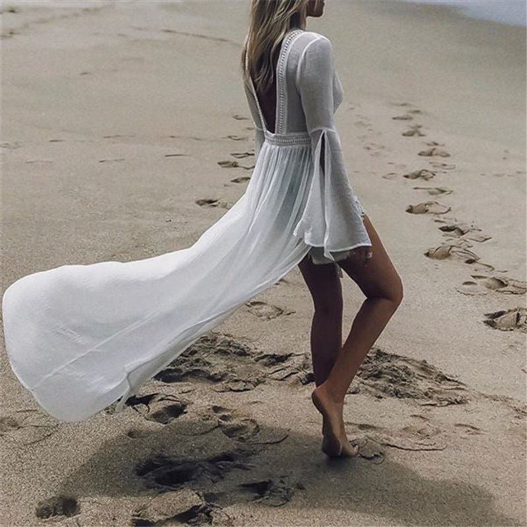 Dames Lange Open-Rug Maxi Tunic Strandkimono Vloeiend