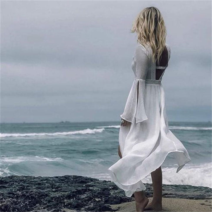 Dames Lange Open-Rug Maxi Tunic Strandkimono Vloeiend