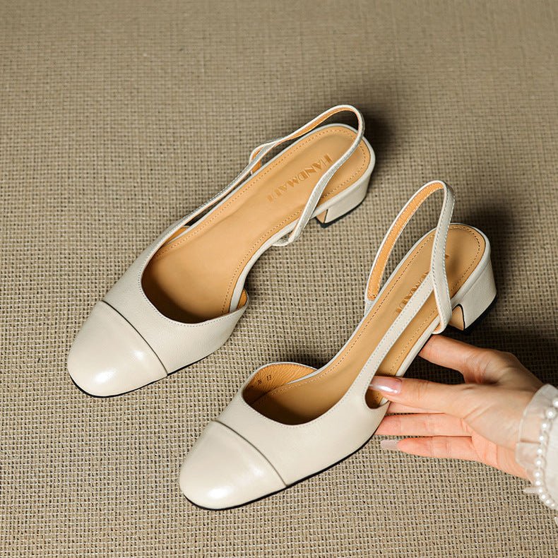 Dames Lederen Slingback Pumps met Amandelneus en Blokhak