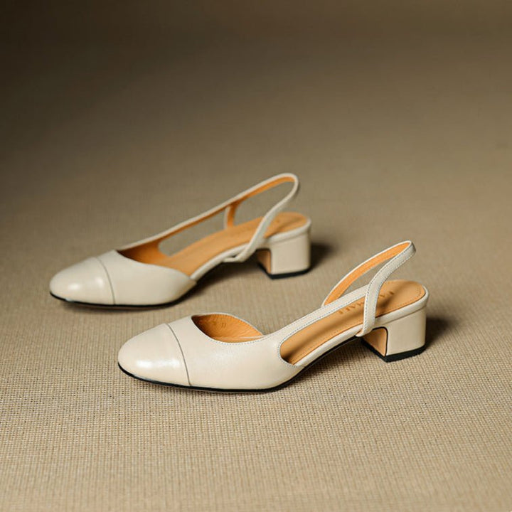 Dames Lederen Slingback Pumps met Amandelneus en Blokhak