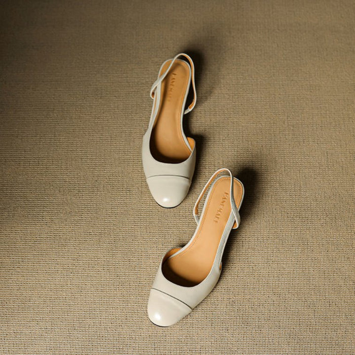 Dames Lederen Slingback Pumps met Amandelneus en Blokhak