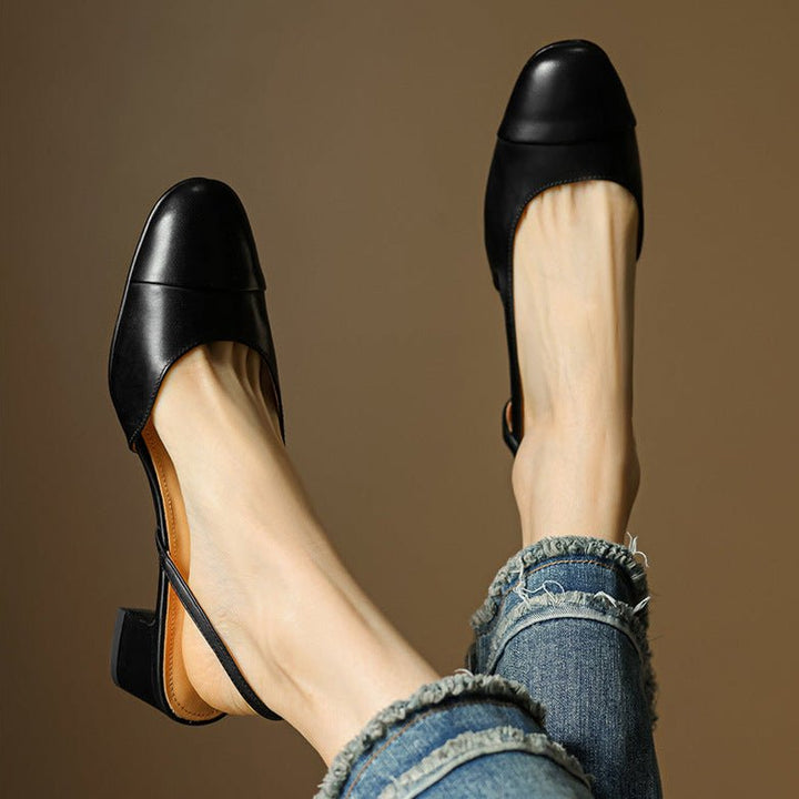 Dames Lederen Slingback Pumps met Amandelneus en Blokhak