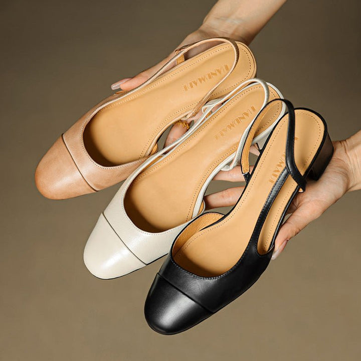 Dames Lederen Slingback Pumps met Amandelneus en Blokhak