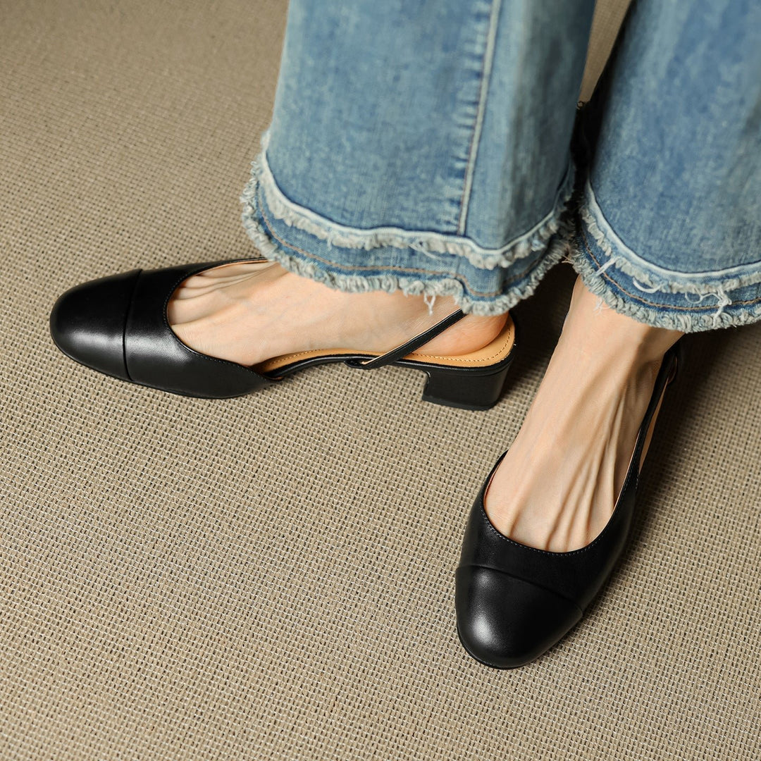 Dames Lederen Slingback Pumps met Amandelneus en Blokhak