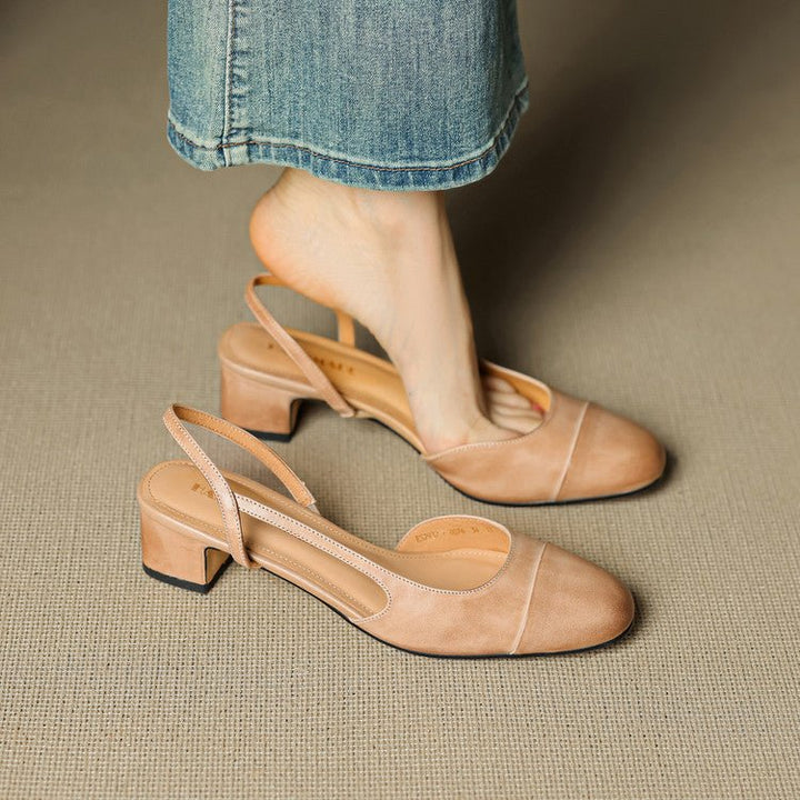 Dames Lederen Slingback Pumps met Amandelneus en Blokhak