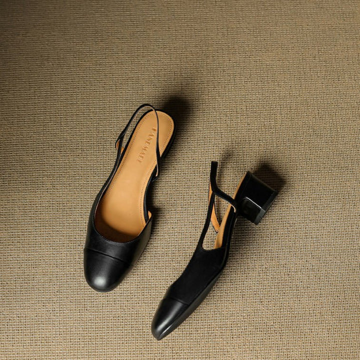 Dames Lederen Slingback Pumps met Amandelneus en Blokhak