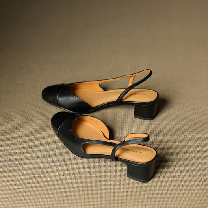Dames Lederen Slingback Pumps met Amandelneus en Blokhak