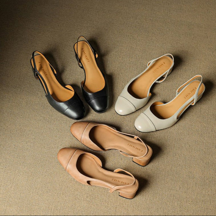 Dames Lederen Slingback Pumps met Amandelneus en Blokhak