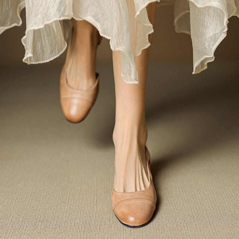 Dames Lederen Slingback Pumps met Amandelneus en Blokhak