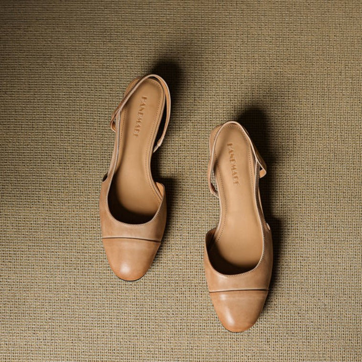 Dames Lederen Slingback Pumps met Amandelneus en Blokhak