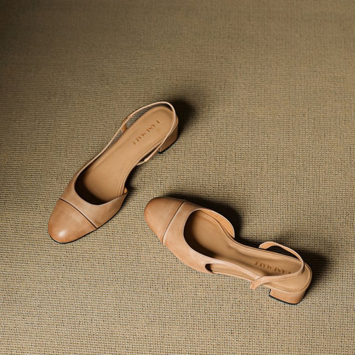 Dames Lederen Slingback Pumps met Amandelneus en Blokhak