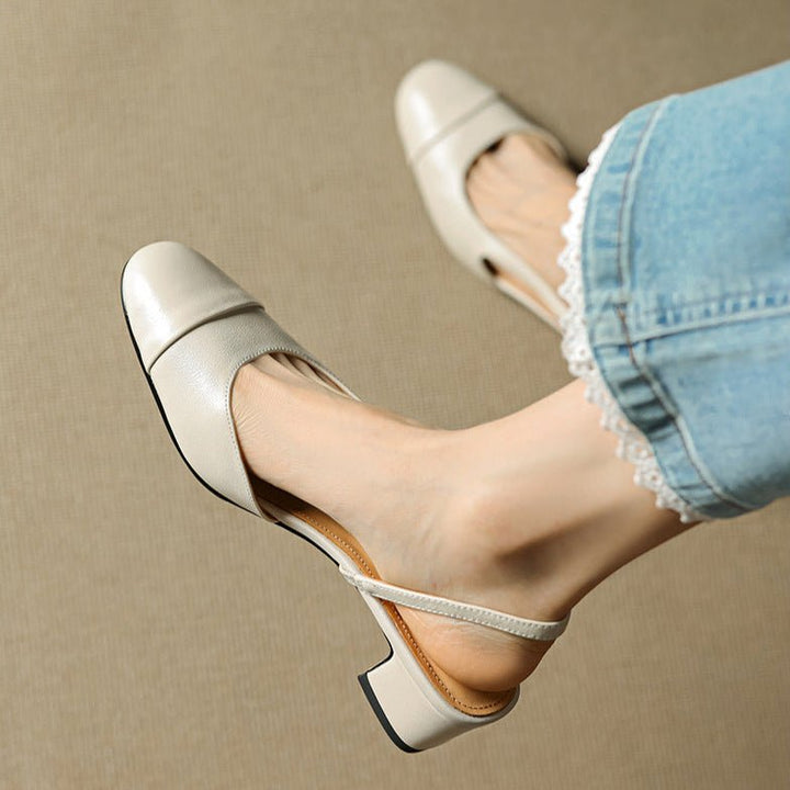 Dames Lederen Slingback Pumps met Amandelneus en Blokhak