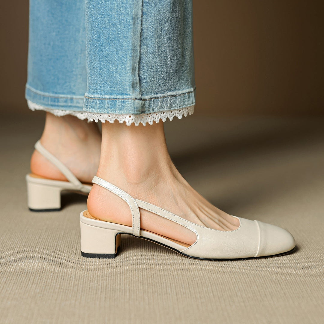 Dames Lederen Slingback Pumps met Amandelneus en Blokhak