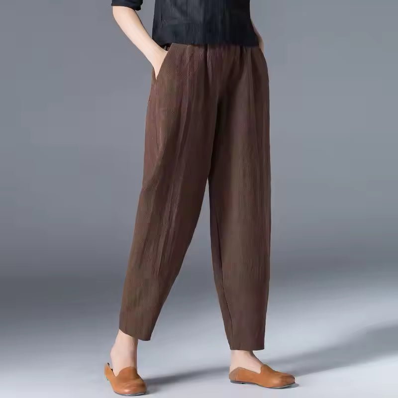 Dames Lichtgewicht Zomer Broek met Elastische Taille - Coffee