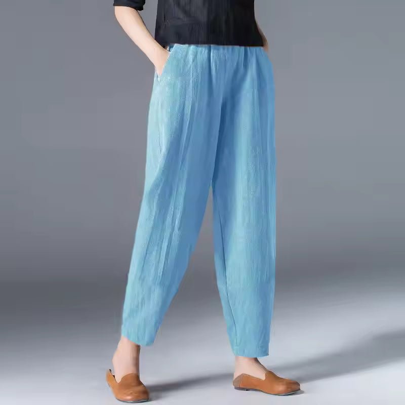 Dames Lichtgewicht Zomer Broek met Elastische Taille - Sky Blue
