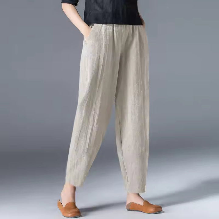 Dames Lichtgewicht Zomer Broek met Elastische Taille - Beige