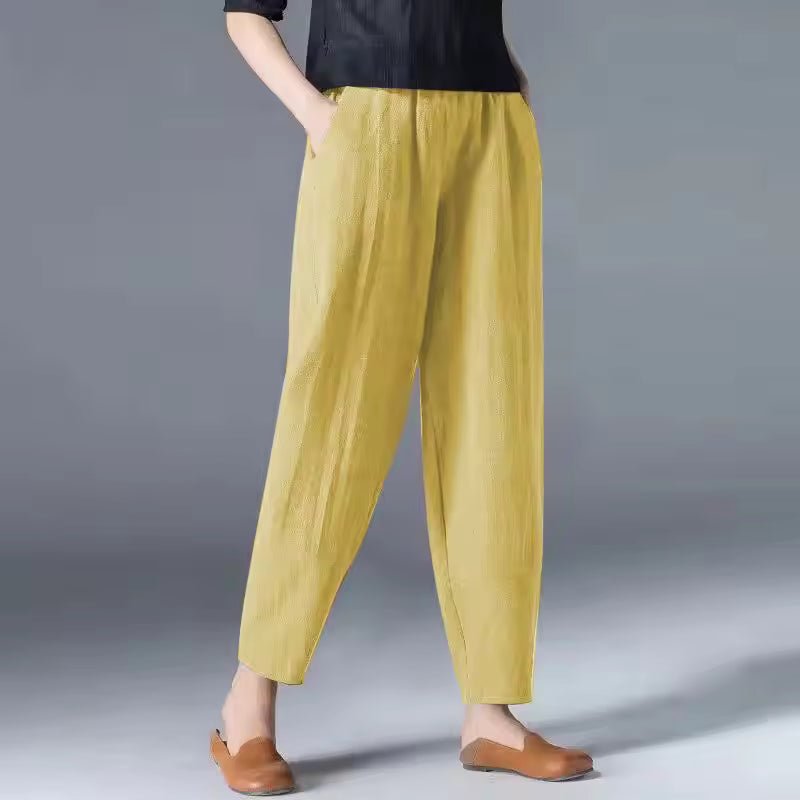 Dames Lichtgewicht Zomer Broek met Elastische Taille - Yellow