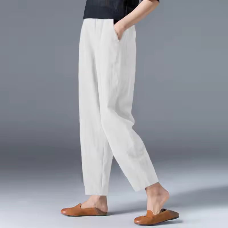 Dames Lichtgewicht Zomer Broek met Elastische Taille - White