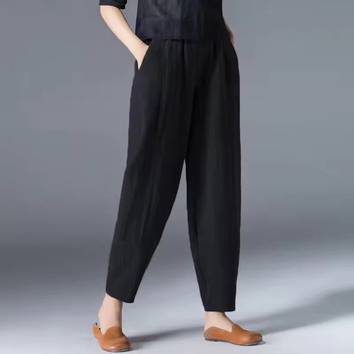 Dames Lichtgewicht Zomer Broek met Elastische Taille - Black