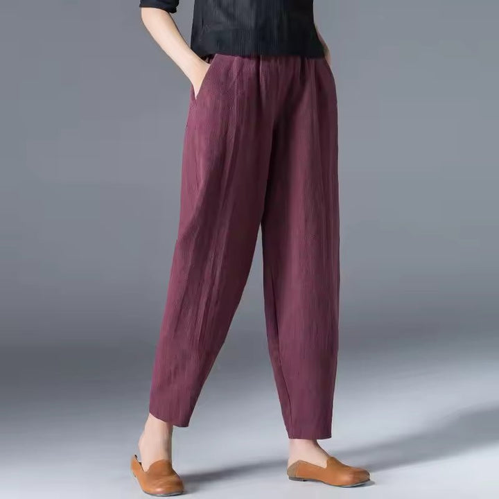 Dames Lichtgewicht Zomer Broek met Elastische Taille - Burgundy
