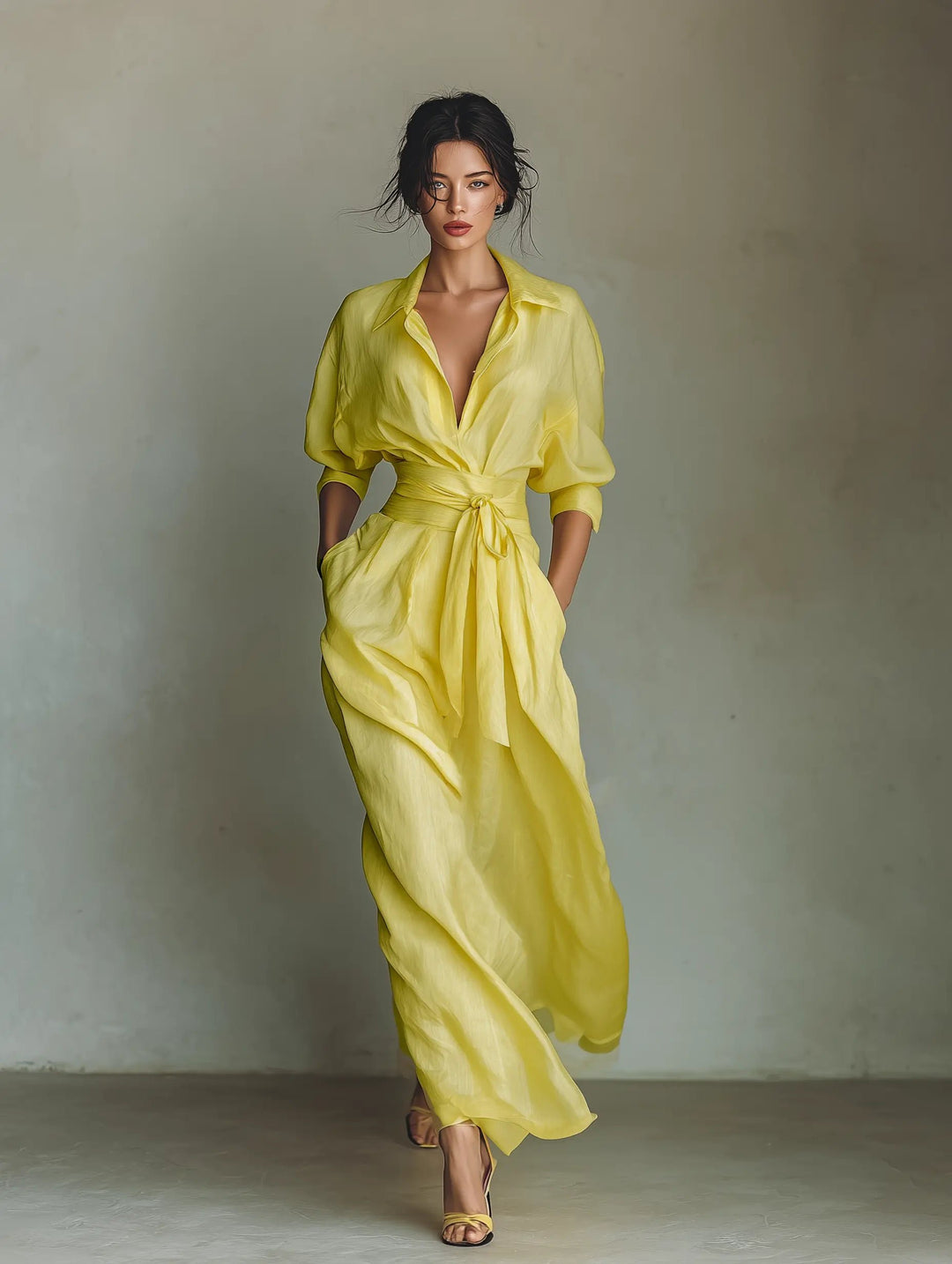 Dames Linen Maxi Blouse-jurk met V-hals